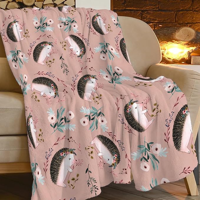 Tijuboni Ultra Soft Cozy Plush Hedgehog Throw Blanket - Hedgehog Lovers Gifts for Girls, Women, Kids & Adults - Lightweight Flannel Comfy Blankets for Nursery, Couch, Sofa - 50"x40"