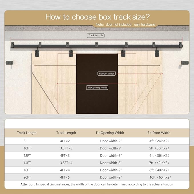 16FT Heavy Duty Box Rail Exterior Sliding Barn Door Hardware Kit, 450 lbs Capacity, Black Powder Coated Finish,Kit for Outdoor,Fit MAX 2 X Door Width 96in