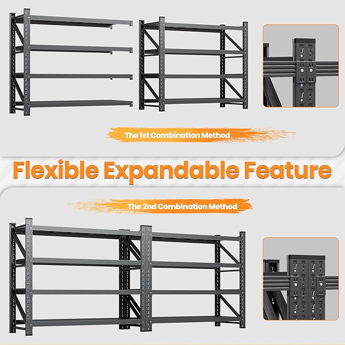 75”W Heavy Duty Metal Storage Shelves, 9000LBS Metal Garage Shelving Units, 24”Deep Rack Shelf, 4 Tier Steel Industrial Shelving , Adjustable Standing Shelf for Warehouse/Basement 75"W x 24"D x 70"H