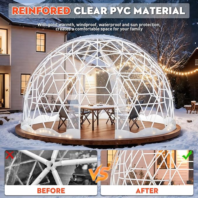 15 x 9.5 FT Garden Dome Tent, Outdoor TPU Greenhouse for 8-12 Person, Greenhouse Garden Tent with Window, Waterproof Clear Dome Tent Suitable for Camping, Party, Wedding, Christmas