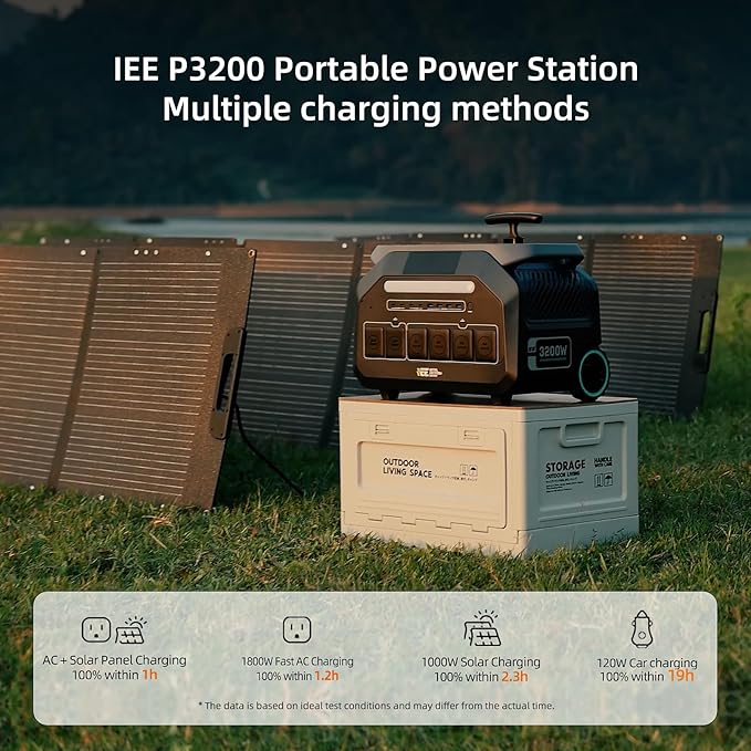 IEE P3200 Solar Generator with 100W Panel, 3200W/2048Wh Solar Power Station, 1800W Fast Charging, Smart APP Control Emergency Power Station for Home, Camping, RVs, Outdoor Battery Backup
