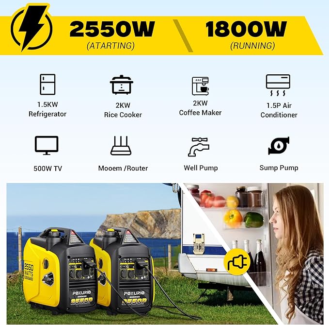2550-Watt Portable Inverter Generator for Home Use, 4L/1.06Gallon Large Fuel Tank Up to 10 Hours Use, 120V Gas Powered Generator Super Quiet - EPA Compliant,Yellow