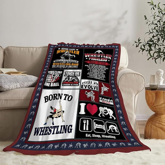 Wrestling Blanket Wrestlers Decor Throw Blanket Super Soft Flannel Lightweight Fluffy Plush Cozy Fuzzy Fleece Sports Gifts Blanket for Boys Kids Adults Man Woman for Bedding Sofa 50"X60"