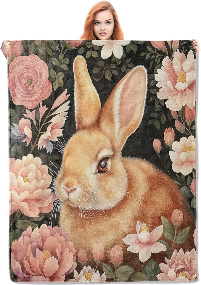 Bunny Blanket, 50"x60" Rabbit Flannel Fleece Throw for Kids & Adults, Ultra-Soft and Warm Home Decor Blanket, Bunny Gifts