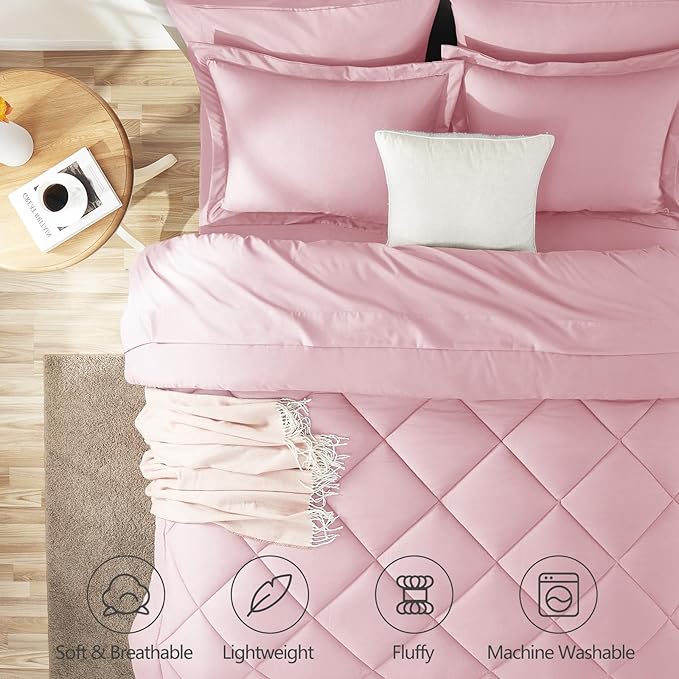 CozyLux King Size Comforter Sets Pink - 7 Pieces Bed in a Bag King, Luxury Soft Bed Set for All Seasons, Bedding Set with Down Alternative Comforter, Sheets, Pillowcases & Shams