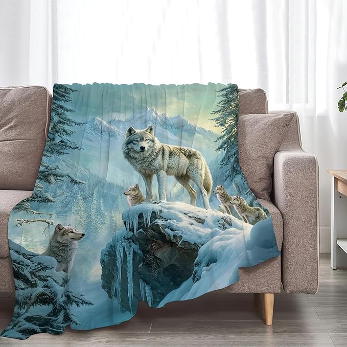 Wolf Blanket Wildlife Throw Blanket Soft Warm Cozy Fuzzy Plush Wolves Throw Blanket Gifts for Girls Women Wolf Lightweight Fleece Flannel Gift Blankets for Kids Adults 60"X80"