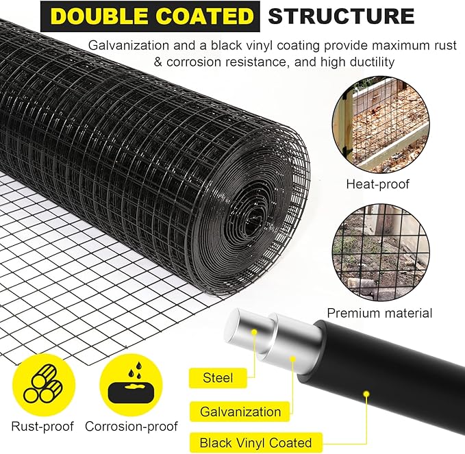 36'' x 100' 1/2inch Hardware Cloth 19 Gauge Black Vinyl Coated Welded Fence Mesh for Home and Garden Fence and Home Improvement Project