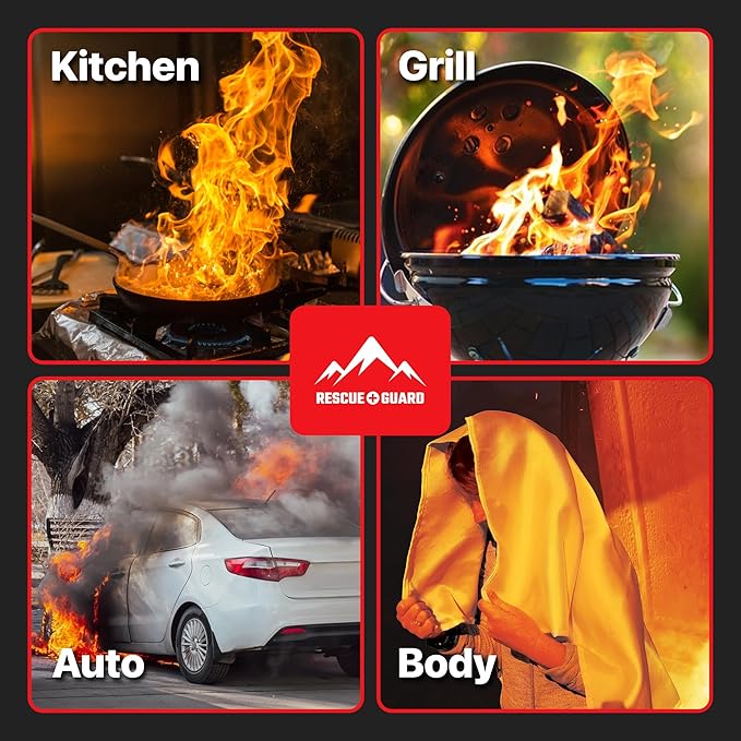Emergency Fire Blanket - 4-Pack 40”x40” Stay Prepared With Our Fireproof Blanket Extinguish Flames for Your Home Kitchen - Be a hero with first house must haves along with Extinguisher - Home Safety