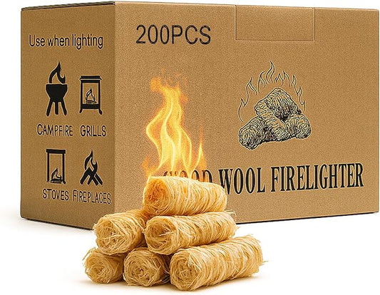200 PCS Natural Wax & Sawdust Fire Starters – All-Weather Charcoal Starters for Campfires, Grill, Fire Pit, Indoor Fireplaces, BBQ, Wood Stove, Smoker