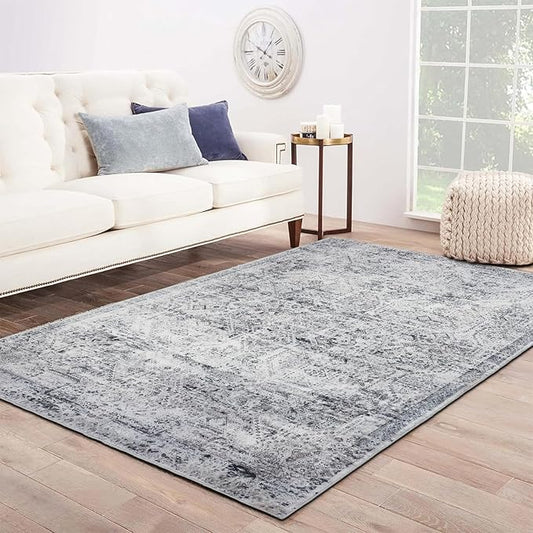 Area Rug 6×9, Large Vintage Boho Rug,Ultra-Soft Low Pile, Washable, Non Slip,Stain Resistant, Printed Carpet for Living Room Bedrooms Playroom Office Kitchen, Classic-Grey