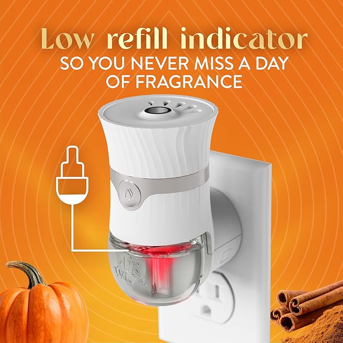 Air Wick Plug In Scented Oil Refill,Fall Scent, Fall Décor, Harvest Pumpkin & Spice, 5 ct