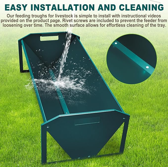 Portable 45" Long Galvanized Steel Livestock Feeding Trough, Heavy Duty Livestock Feeder 22 Gallon Capacity, Galvanized Steel Sheep Trough for Horse, Cattle, Cow, Alpaca