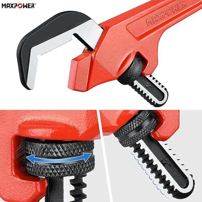 MAXPOWER Adjustable Offset Hex Wrench, 12 Inch, Red, Cast Iron