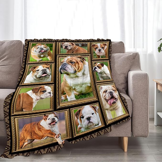 English Bulldog Blanket Gifts for Girls Boys Soft Warm Plush Dog Throw Blanket Flannel Fleece Fuzzy English Bulldogs Blanket for Kids Adults Lovers Bed Couch Living Room Decor 80"X60"