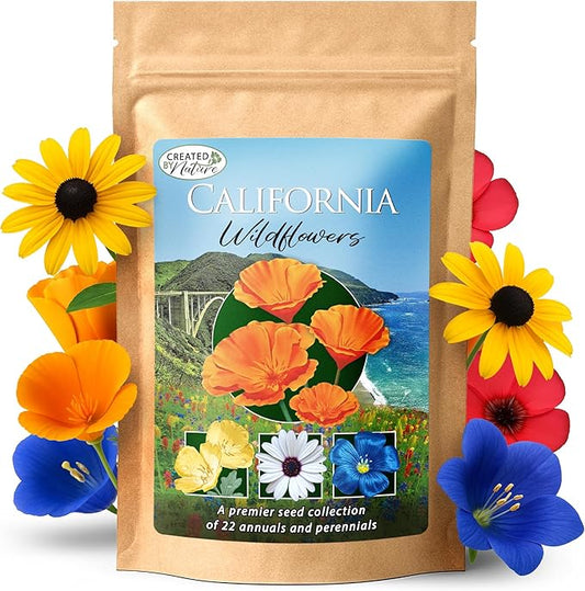 Created By Nature California Wildflower Seed Mix with Poppies, 22 Flower Varieties, 54,000+ Seeds