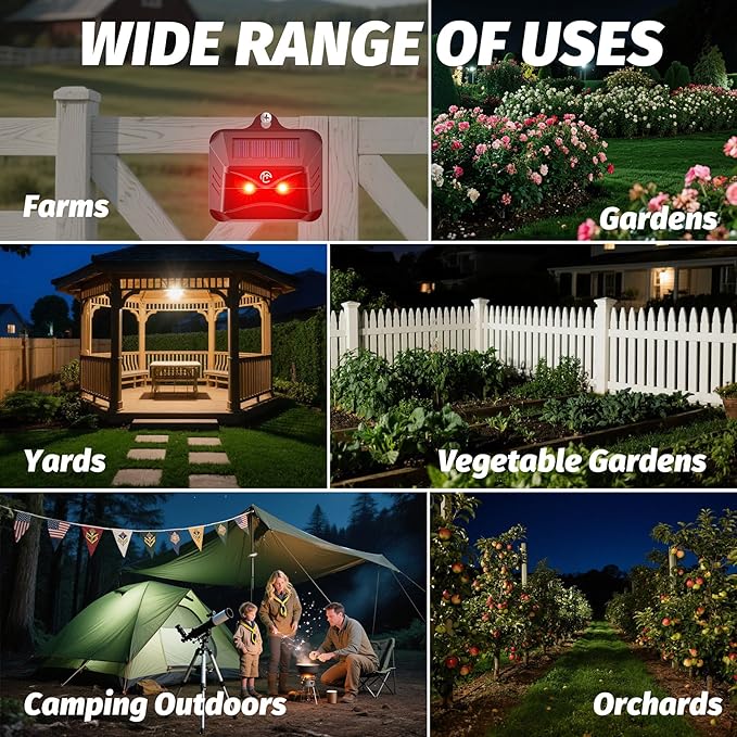 Solar Powered Coyote Deterrent Devices, 4 Pack Waterproof Racoon Repellent Predator Control Lights Used to Deterrent Raccon Coyote Fox Deer Protect Your Property Chicken Coop with Humane Deterrence