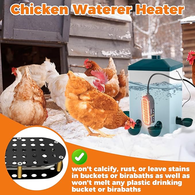 Chicken Waterer Heater, 250W Submersible Poultry Waterer Heater Bird Bath Heater, Thermostatic Control Chicken Waterer Deicer Ice Melter for Bird Duck Goose Cow to Drink Warm Water