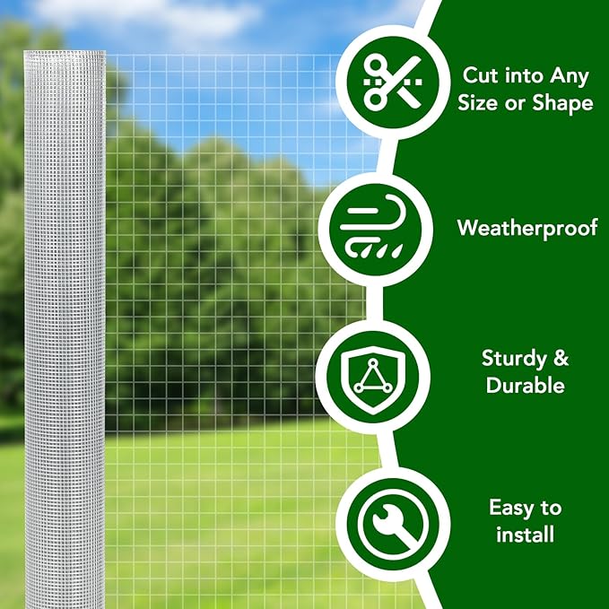 19 Gauge 1/2 Inch Hardware Cloth 72In x 100Ft – Galvanized Welded Chicken Wire Fence | Silver Mesh Roll for Garden Farm Yard Animal Plant Protection, Poultry Netting Cage Fencing