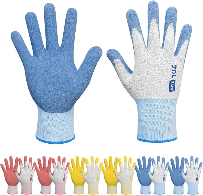 JDL Gardening Gloves for Women, 6 Pairs Breathable Latex Coated Yard Garden Gloves, Rubber Outdoor Protective Work Gloves with Grip, Multiple Colors, Medium Size