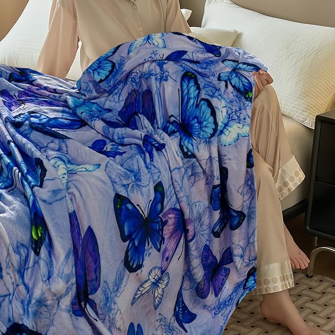 Cute Butterfly Blanket for Women Girls Kids Adults 50" x 60", Flannel Throw for Sofa Couch Bed Living Room, Gifts for Animal Lovers