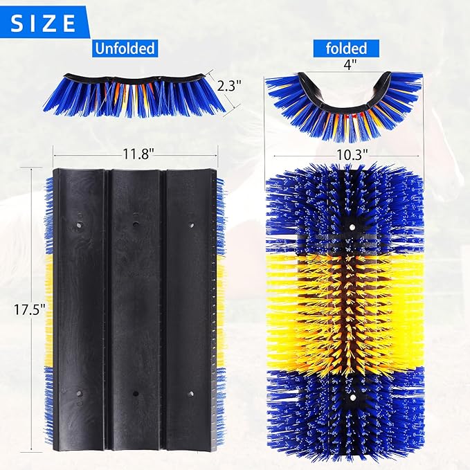 Extra Large Size Livestock Scratching Brush, Upgraded Horse/Goat/Cow/Cattle Scratcher Brush for Grooming, Itch Relief Horse Scratcher Brushes Kit with Two Sets of Mounting Screws(2-Pack,Yellow)