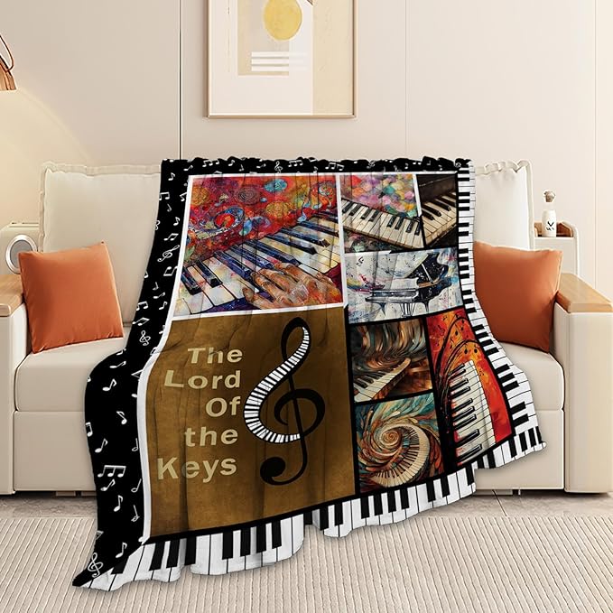 Music Blanket, Piano Throw Blanket, Music Note Gifts Blankets Stuff Fleece Flannel Plush for Girls Women Men Boys Lovers Adults Soft Bedding Gift for Sofa Bed Office Home Decor 40"X50"