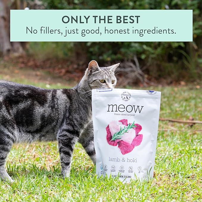 The New Zealand Natural Pet Food Co. Meow Freeze Dried Cat Food - Lamb & Hoki Recipe, High Protein Treats, Meals & Toppers, Dry Cat Food, 9.9 oz