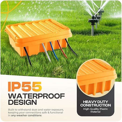 SockitBox – The Original Weatherproof Connection Box – Indoor & Outdoor Electrical Power Cord Enclosure for Timers, Extension Cables, Transformers, Power Strips, Lights, Tools & More – Medium – Orange