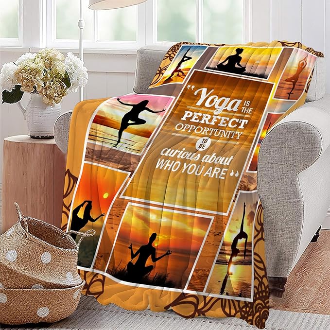 Yoga Sport Blanket - Ultra Soft Cozy Fleece Yoga Meditation Throw Blanket - Fuzzy Plush Bedding Blankets for Kids, Teens, Adults - 60"x50"