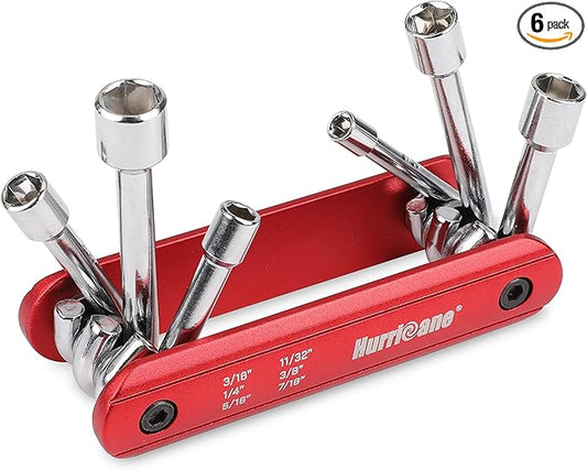 HURRICANE 6 in 1 Folding Nut Driver Set SAE, Hex Nut Driver Set, Cr-V Steel Shank. Premium Portable Premium Aluminum Handle. Easy to Carry Out, 3/16, 1/4, 5/16, 11/32, 3/8, 7/16 inch