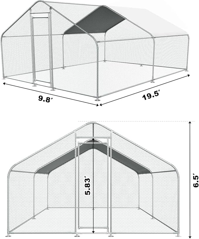 Chicken Coop Large Metal Chicken Coop for 15-20 Chickens with Waterproof and Anti-UV Cover,Premium Walk-in Poultry Cage for Chicken Run,Chicken House for Outdoor Farm Use(11.3'Lx9.8'Wx6.5'H)