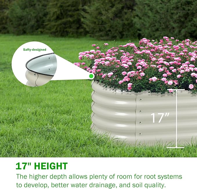 BPS 4-in-1 Metal Raised Garden Bed, 5x2 FT Galvanized Planter Raised Beds for Vegetables, Flowers 17" Extra Tall