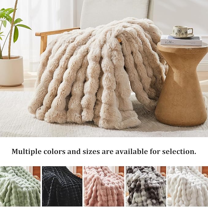 Faux Fur Throw Blanket for Couch, 1000 GSM Cozy Fuzzy Fluffy Soft Plush Thick Bubble Sherpa Blanket for Sofa Bedroom Living Room, Mothers Day Birthday Gifts for Women Home Decor