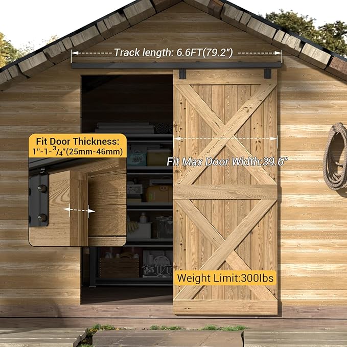6.6FT Box Rail Sliding Barn Door Hardware,Wall Mount Track Kit,Heavy Duty,Easy to Install(No Door)