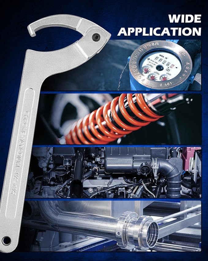 Orion Motor Tech 8pc Adjustable Pin Spanner Wrench Tool Set, Spanner Nut Wrench Tools with Changeable Heads for Pipes Heating Cars, Coilover Hook Wrenches for Suspension System, 3/4" to 6-1/10"