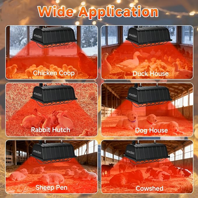 Large Chicken Coop Heater Lamp 400W, 12000H Carbon Fiber Chicks Brooder Plate with Adjustable Temperature & Height, Safe Overheat Protection, Ideal for Up to 60 Chicks, Poultry 14x5.6x3 inch