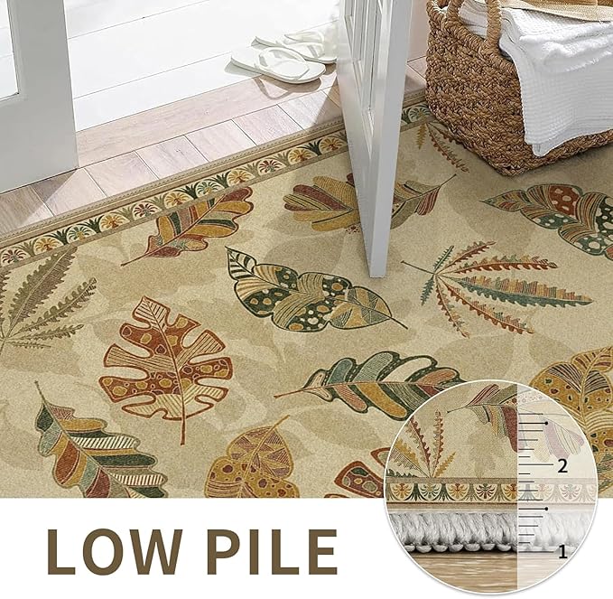 GENIMO 6x9 Area Rugs for Living Room, Machine Washable Non Slip Rugs, Low Pile Lightweight Print Rug for Bedroom, Dining Room, Home Office, Leafy Daylight
