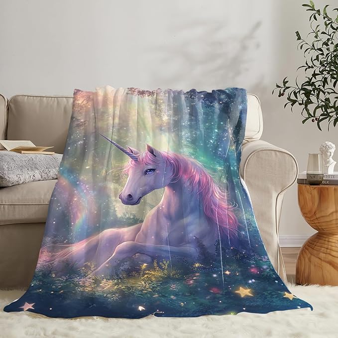 Unicorn Blanket Gifts for Girls Women Unicorn Forest Throw Blankets Cozy Plush Fleece Flannel Fuzzy for Kids Bed Decor 50"X40"