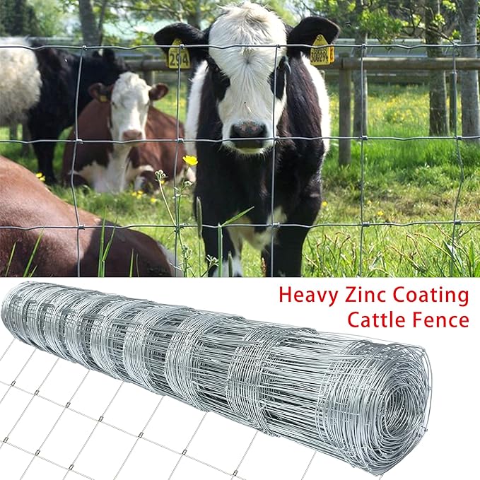 4ft x 33ft Galvanized Steel Wire Fence, Heavy Duty Cattle Fence for Goats, Deer, Hogs – Farm Repair and Replacement Use