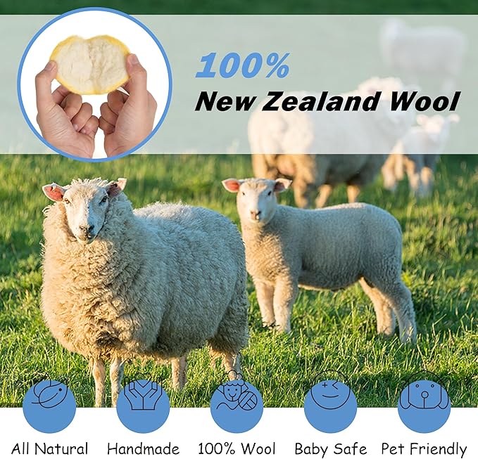 Wool Dryer Balls XL Size 6 Pack - Fun Dryer Balls with Animal Faces Handmade New Zealand Wool Balls for Dryer Cute Dryer Balls Laundry Reusable Anti Static Natural Fabric Softener