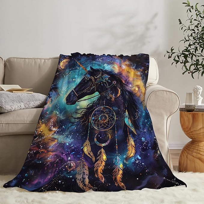 Fantasy Horse Throw - Soft, Warm Fleece Blanket for Girls, Women, Men, Kids & Adults - Couch, Sofa, Bed - 60"x50"