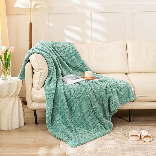 YUSOKI Sherpa Throw Blanket(Without Pillows)-3D Stylish Design Super Soft Cozy Blanket Plush Fluffy Furry Blankets for Teen Girls Women Couch Bed Sofa Chair Men Boys Gift(Light Green,50"x65")