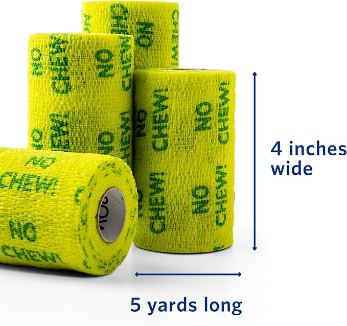 PowerFlex Equine – Extra Strong Self-Adhering Bandage Wrap – Wound Care, Compression & Support Bandage for Horses, Cows & Dogs – No Chew, 4 inch, 4 Rolls (Resealable Case)