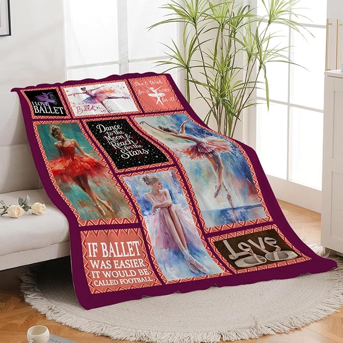 Ballet Blanket, Ballet Dancer Throw Blanket, Ballerina Gifts Blankets Stuff Fleece Flannel Plush for Girls Women Dancers Lovers Adults Soft Bedding Gift for Sofa Bed Office Home Decor 40"X50"