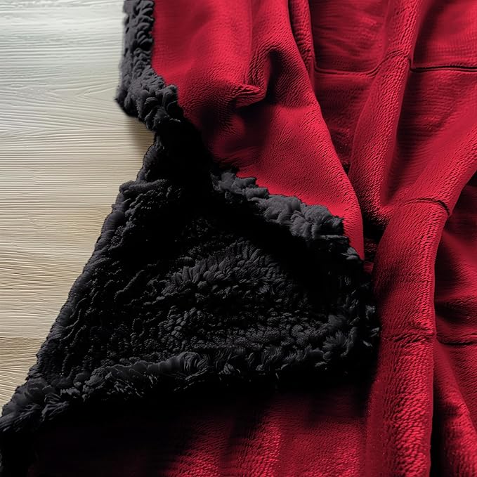 Waterproof Blanket Twin Size - Sherpa Fleece Reversible Throw, Soft Warm Leak-Proof Bed & Couch Protector for Kids, Pets & Everyday Spills (Velvet Red/Obsidian Black, 65x90