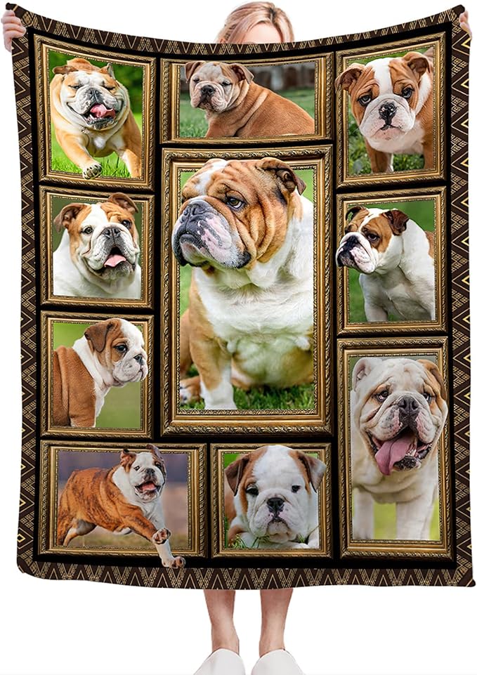 English Bulldog Blanket Gifts for Girls Boys Soft Warm Plush Dog Throw Blanket Flannel Fleece Fuzzy English Bulldogs Blanket for Kids Adults Lovers Bed Couch Living Room Decor 50"X40"