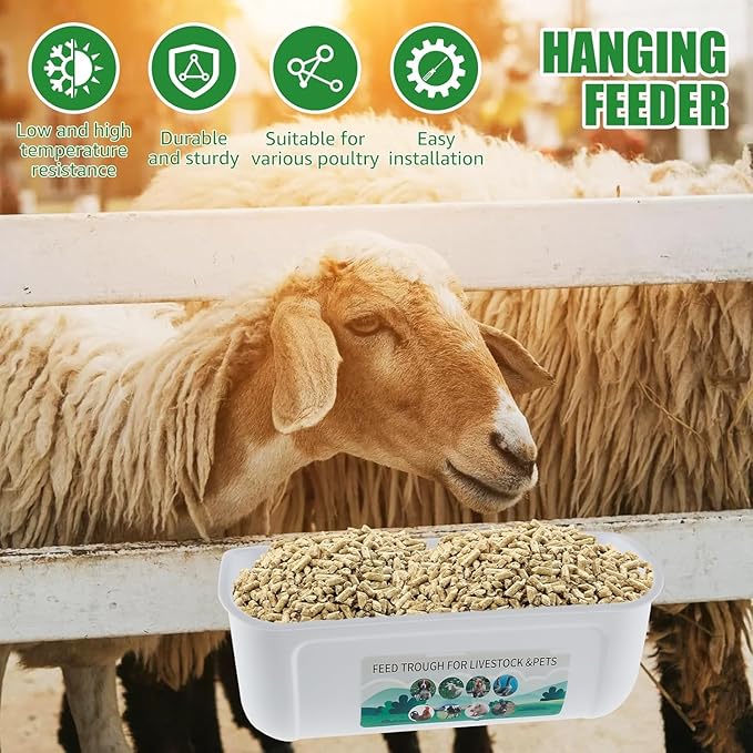 2 Pack Chicken Duck Dog Feeder, Poultry Feeders and Waterers, Hanging Goat Feeder, Livestock Feeding Container, Feed Trough and Waterer Bucket with Clips (White)