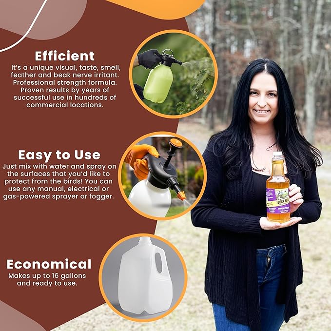 Bird Repellent Spray Concentrate, Residential Bird Problem Solution, 32 oz Concentrate, Makes up to 16 gallons