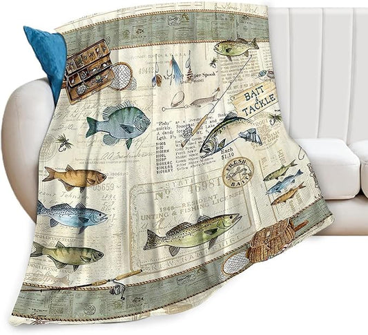 Tijuboni Fishing Throw Blanket Cabin Fishing Gifts for Men Boys Women Girls Adults Kids Soft Flannel Fleece Blanket for Couch Sofa Bed Home Decor 40"x50"