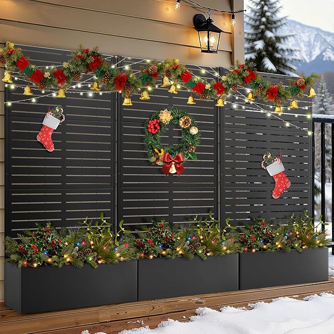 FENCY Metal Raised Garden Bed with Trellis, Metal Planter Box with Trellis, Garden Box for Climbing Plants Vegetable, 35" Lx16 Wx71 H Garden Bed with Drainage Holes(Black-Louvered)